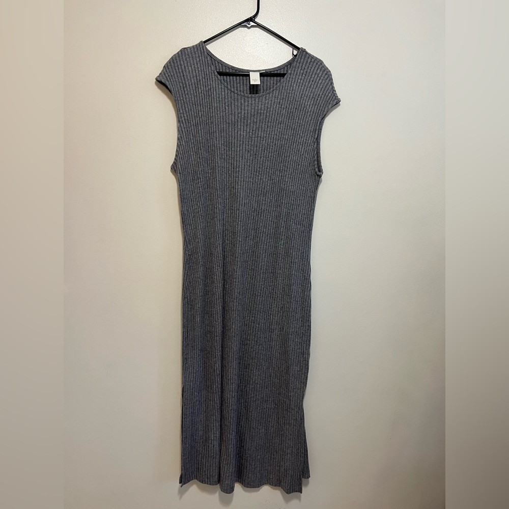 Soft Sleeveless Ribbed Midi Dress - Gray
